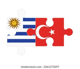 Rompecabezas conectado de banderas de Uruguay y Turquía, vector