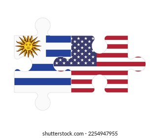 Connected puzzle of flags of Uruguay and US, vector