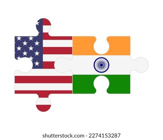Verbundenes Rätsel mit Flaggen aus den USA und Indien, Vektorgrafik