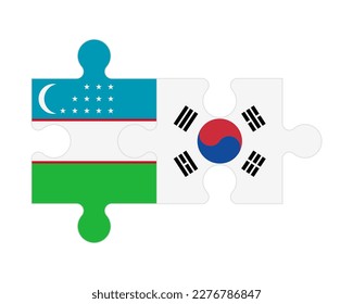 Connected puzzle of flags of Uzbekistan and South Korea, vector