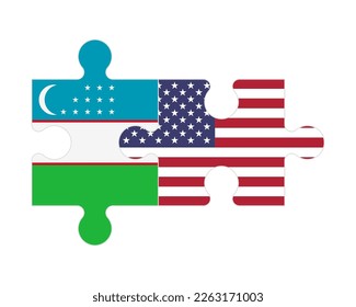 Connected puzzle of flags of Uzbekistan and USA, vector