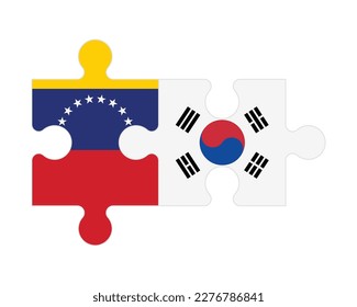 Connected puzzle of flags of Venezuela and South Korea, vector