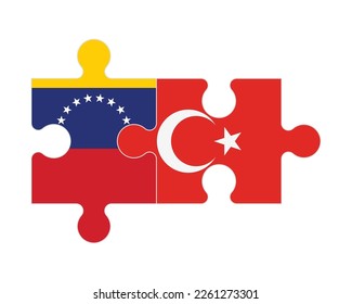 Connected puzzle of flags of Venezuela and Turkey, vector