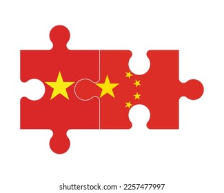 Connected puzzle of flags of Vietnam and China, vector