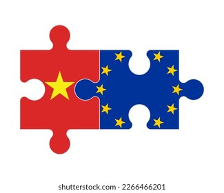 Connected puzzle of flags of Vietnam and European Union, vector