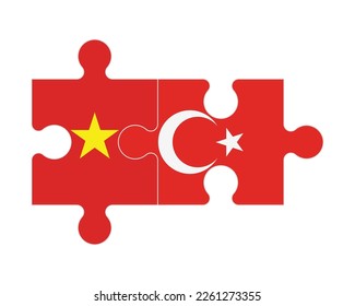 Connected puzzle of flags of Vietnam and Turkey, vector