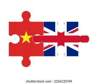 Connected puzzle of flags of Vietnam and United Kingdom, vector