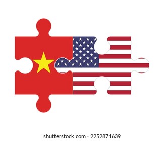 Connected puzzle of flags of Vietnam and US, vector