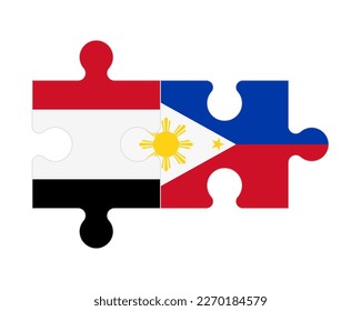 Rompecabezas conectado de banderas de Yemen y Filipinas, vector