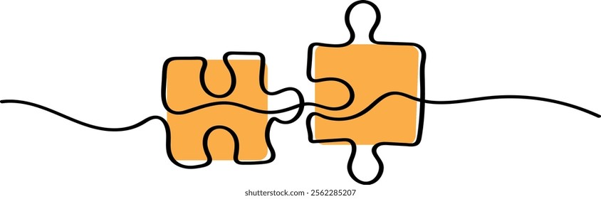 Connected Puzzle Pieces with Orange Fill Continuous Line
