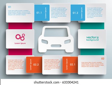 Connected rectangles with paper car on the grey background. Eps 10 vector file.