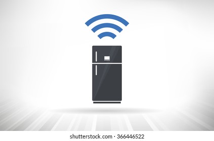 Connected Refrigerator. Smart refrigerator concept with wireless connectivity symbol. Fully scalable vector illustration.