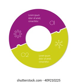 Connected round infographic diagram. Circular chart with 2 options. Paper progress steps for tutorial with two parts. Isolated business concept sequence banner. EPS10 workflow layout.