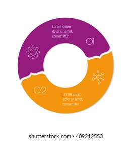 Connected round infographic diagram. Circular chart with 2 options. Paper progress steps for tutorial with two parts. Isolated business concept sequence banner. EPS10 workflow layout.