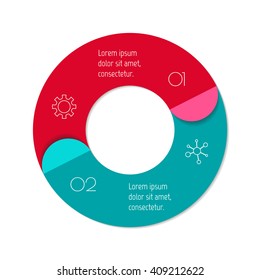 Connected round infographic diagram. Circular chart with 2 options. Paper progress steps for tutorial with two parts. Isolated business concept sequence banner. EPS10 workflow layout.