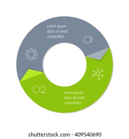 Connected round infographic diagram. Circular chart with 2 options. Paper progress steps for tutorial with two parts. Isolated business concept sequence banner. EPS10 workflow layout.