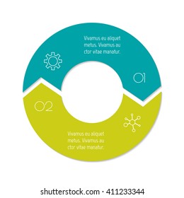 Connected round infographic diagram. Circular chart with 2 options. Paper progress steps for tutorial with two parts. Isolated business concept sequence banner. EPS10 workflow layout.