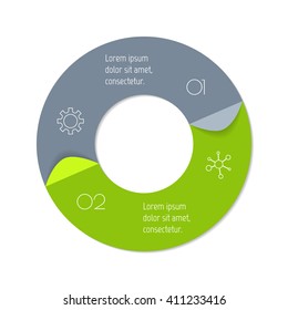 Connected round infographic diagram. Circular chart with 2 options. Paper progress steps for tutorial with two parts. Isolated business concept sequence banner. EPS10 workflow layout.