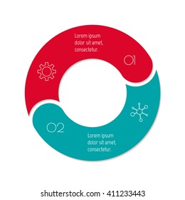 Connected round infographic diagram. Circular chart with 2 options. Paper progress steps for tutorial with two parts. Isolated business concept sequence banner. EPS10 workflow layout.