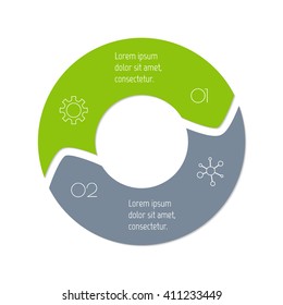 Connected round infographic diagram. Circular chart with 2 options. Paper progress steps for tutorial with two parts. Isolated business concept sequence banner. EPS10 workflow layout.