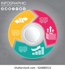 Connected round infographic diagram. Circular chart with 3 options. Paper progress steps for tutorial with two parts. Isolated business concept sequence banner. EPS10 workflow layout.