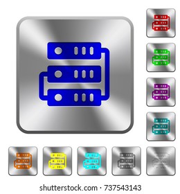 Connected servers engraved icons on rounded square glossy steel buttons