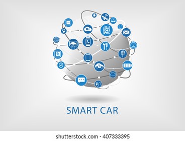 Connected Smart Car Vector Infographic And Background