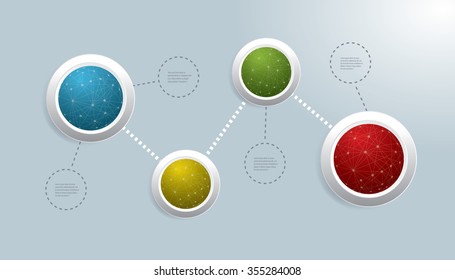 Connected spheres vector background.
