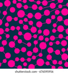 Connected spots pattern in pink color. Seamless Wallpaper Pattern. Lines lead fromone spot to another.