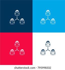 Connected students reading books four color material and minimal icon logo set in red and blue
