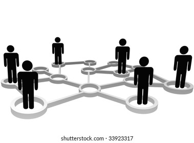 Connected Symbol People associate in 3D Social or Business Community Network Nodes.