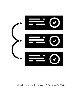 Connected tasks black icon, concept illustration, vector flat symbol, glyph sign.