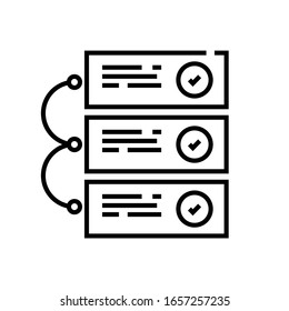 Ícone de linha de tarefas conectadas, sinal de conceito, ilustração vetorial de estrutura de tópicos, símbolo linear.