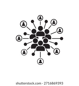 Connected team network icon with people and links on white back ground