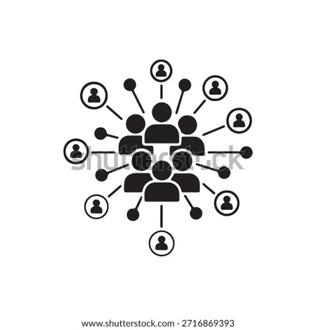 Connected team network icon with people and links on white back ground