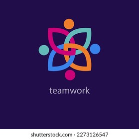 Connected teamwork logo. Unique color transitions. Cyclic line and society logo template. vector