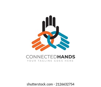 connected three simple colorful palm hand	