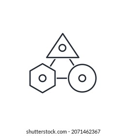Connected triangle, hexagon circle. Defined strategy. Choose a tool, computer program for solving the problem. Vector linear icon isolated on white background.