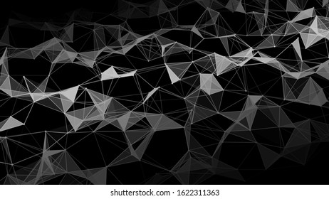 Connected triangles and lines. Gradient wave. Abstract digital background. Futuristic vector illustration.