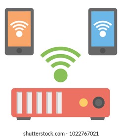 Connected two android phones via wifi router, flat vector icon 
