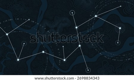Connected urban network map with abstract city layout and linked nodes showing pathways. Vector illustration.
