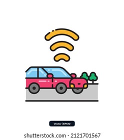 icono de vehículo conectado. iconos de mapa y navegación. Los iconos incluían mapas, ubicación e iconos de navegación. Colección de iconos vectoriales de alta calidad.