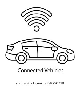 Icono de vehículos conectados – Coche con señal inalámbrica, que indica la integración inteligente del Transporte