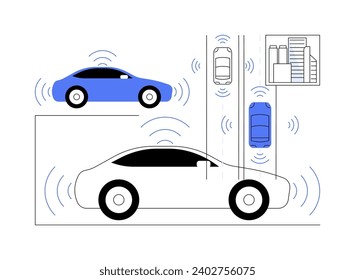 Connected vehicles isolated cartoon vector illustrations. Many cars connected to the internet via WLAN, sharing data with devices inside and outside the vehicle, smart city vector cartoon.