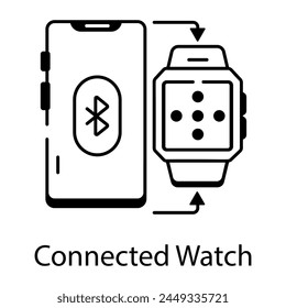 Connected watch with mobile, linear style icon