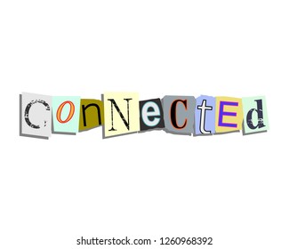 Connected word in torn paper letters text