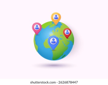 Conceito de mundo conectado. Mundo online. Comunicação via Internet. Ilustrações de vetor da Web 3D.