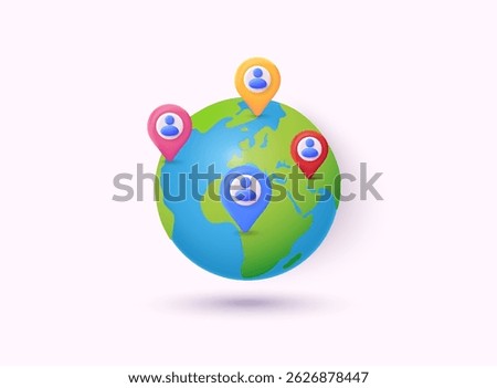 Connected world concept. Online world. Internet communication. 3D Web Vector Illustrations.