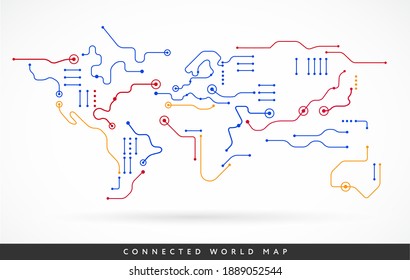 Connected World Map Abstract Technology Background Vector - Connect The World Concept Line Art Vector