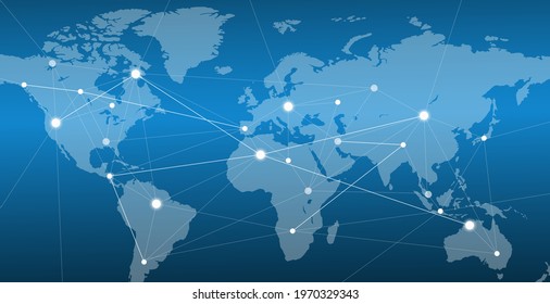 connected world map background blue gradient vector